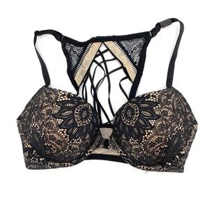 Victoria’s Secret Very Sexy black push-up bra, size 34DD, amazing laceup back